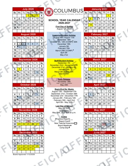 Columbus ISD 2026-27 calendar