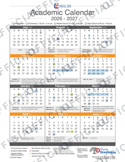 Comal ISD 2026-27 calendar