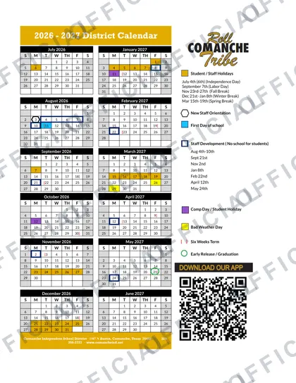 Comanche Independent School ISD 2026-27 calendar