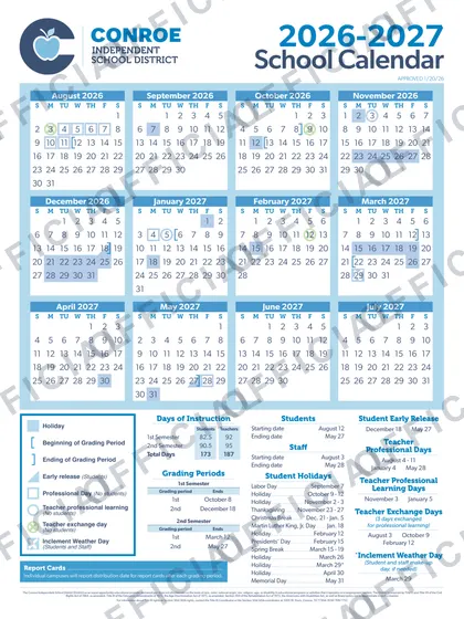 Conroe ISD 2026-27 calendar