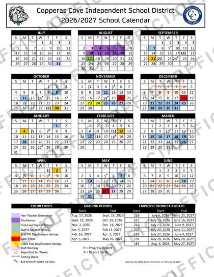 Copperas Cove ISD 2026-27 calendar
