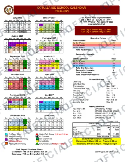 Cotulla ISD 2026-27 calendar