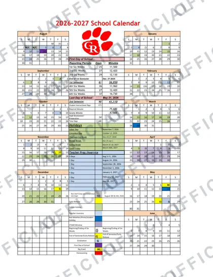 Crawford ISD 2026-27 calendar