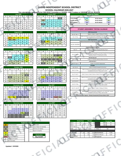CUERO INDEPENDENT SCHOOL DISTRICT 2026-27 calendar