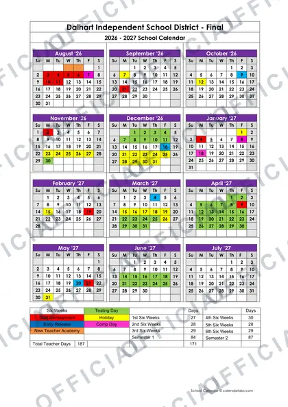 Dalhart ISD 2026-27 calendar