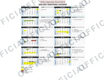Dallas ISD Independent School District 2026-27 calendar