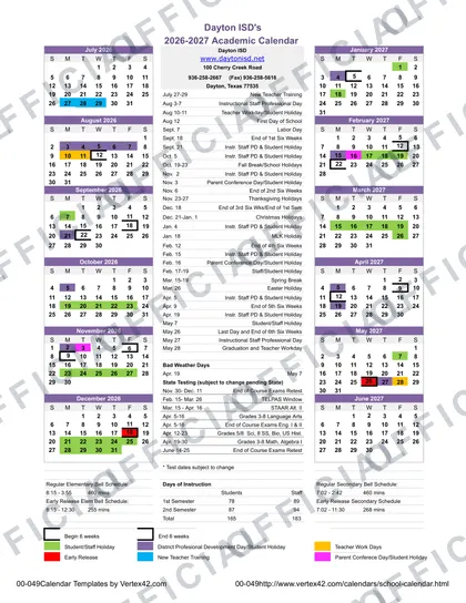 Dayton ISD 2026-27 calendar