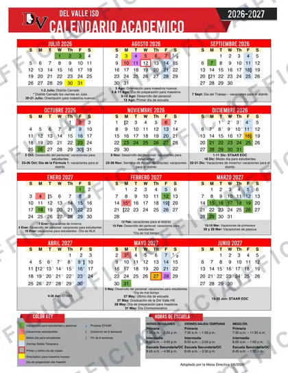 Del Valle ISD 2026-27 calendar
