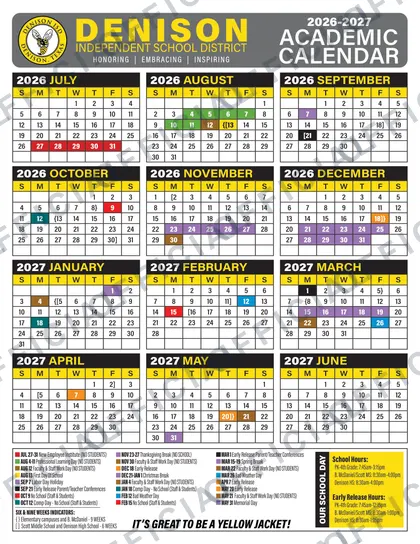 Denison ISD 2026-27 calendar