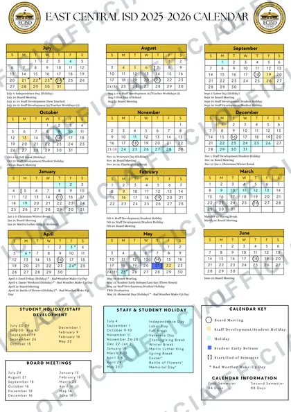 East Central ISD 2026-27 calendar