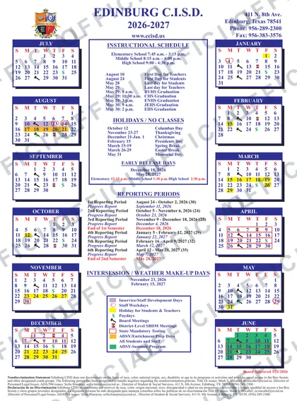 Edinburg C.I.S.D. 2026-27 calendar