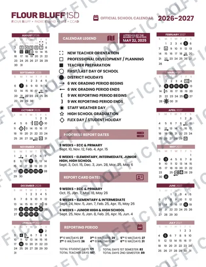 Flour Bluff ISD 2026-27 calendar