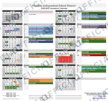 Franklin Independent School District 2026-27 calendar
