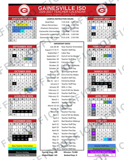 Gainesville ISD 2026-27 calendar