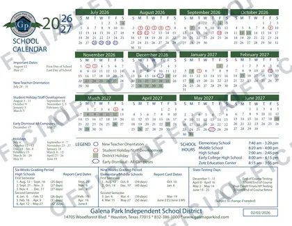 Galena Park ISD 2026-27 calendar