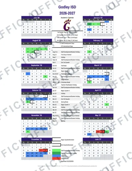 Godley ISD 2026-27 calendar