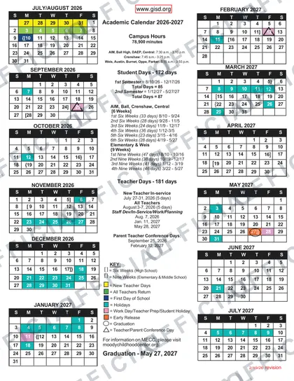 Gonzales ISD 2026-27 calendar