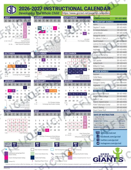 Goose Creek CISD Independent School District 2026-27 calendar