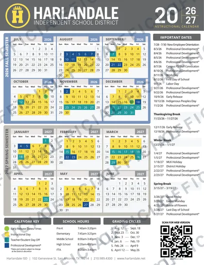 Harlandale ISD 2026-27 calendar