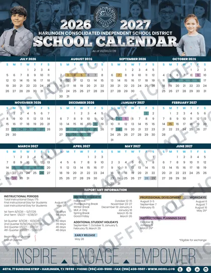Harlingen CISD 2026-27 calendar