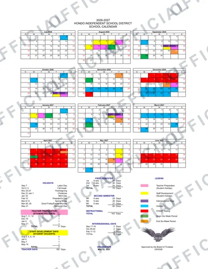 Hondo ISD 2026-27 calendar