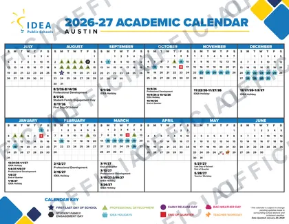IDEA Public Schools Austin 2026-27 calendar