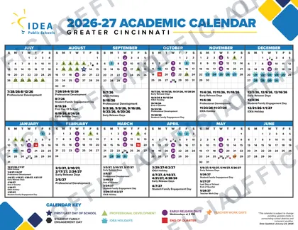 IDEA Public Schools Greater Cincinnati 2026-27 calendar