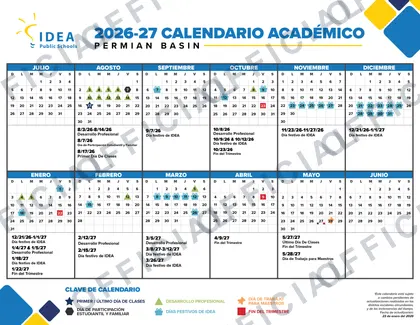 IDEA Public Schools Permian Basin 2026-27 calendar