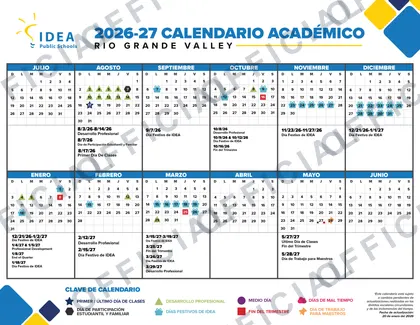 IDEA Public Schools Rio Grande Valley 2026-27 calendar