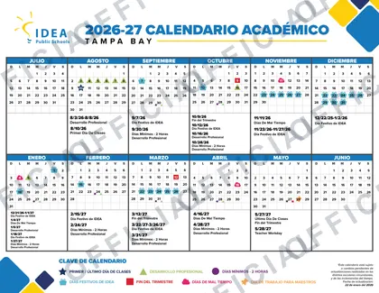 IDEA Public Schools Tampa Bay 2026-27 calendar