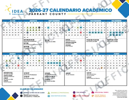 IDEA Public Schools Tarrant County 2026-27 calendar