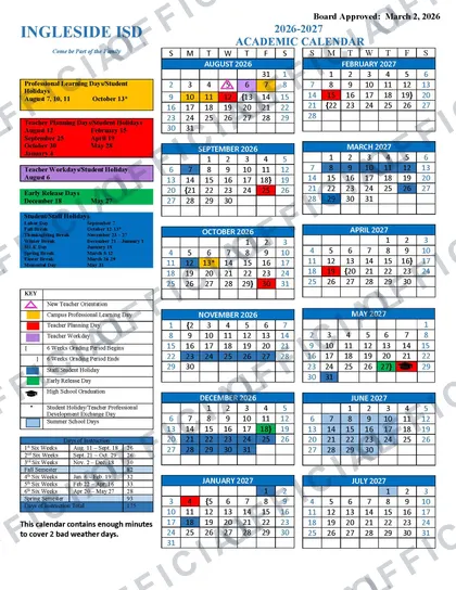 Ingleside ISD 2026-27 calendar
