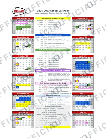 Ingram ISD 2026-27 calendar