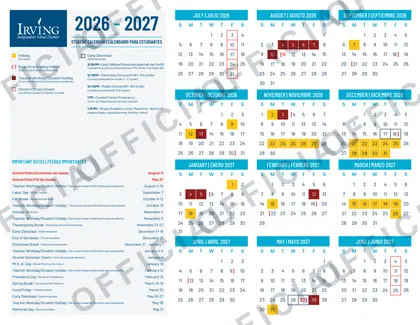 Irving ISD 2026-27 calendar