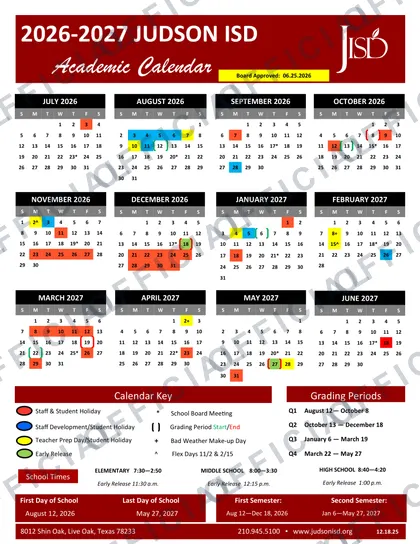 JUDSON ISD 2026-27 calendar