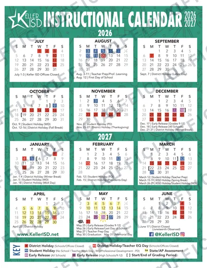 Keller ISD Schools 2026-27 calendar
