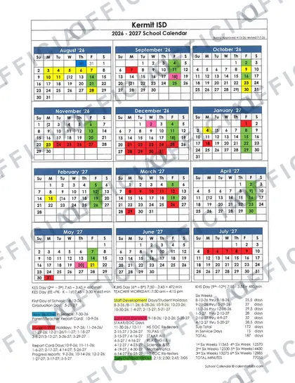 Kermit ISD 2026-27 calendar