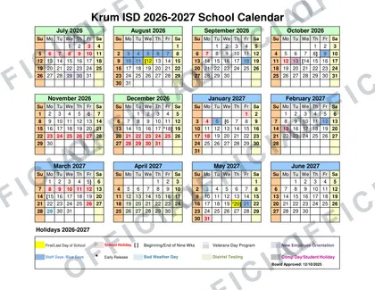 Krum ISD 2026-27 calendar