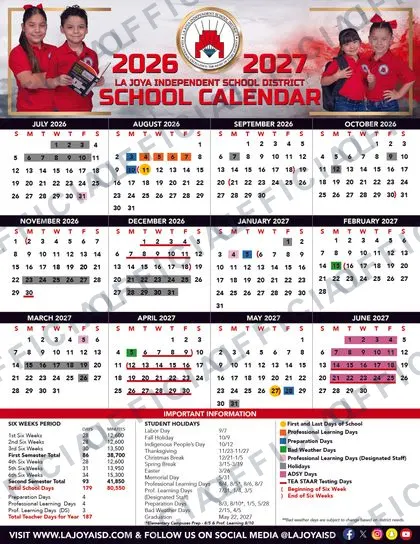 La Joya Independent School District 2026-27 calendar