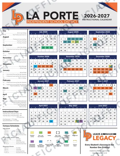 La Porte Independent School District lpisd 2026-27 calendar