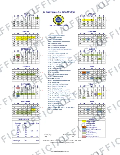 La Vega ISD 2026-27 calendar