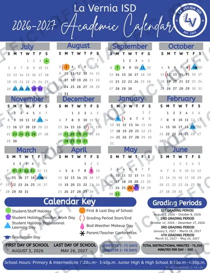 La Vernia ISD 2026-27 calendar