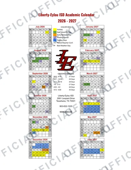 Liberty-Eylau ISD 2026-27 calendar