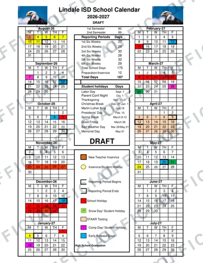 Lindale ISD 2026-27 calendar