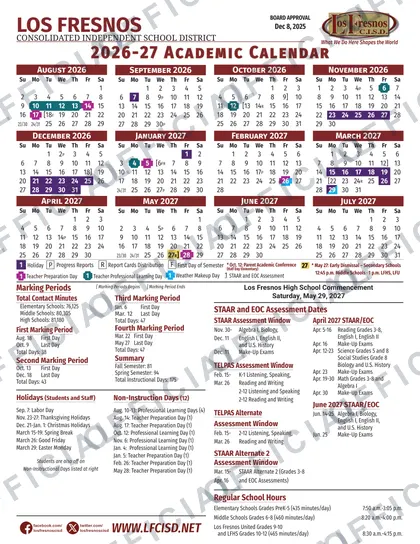 Los Fresnos Consolidated Independent School District 2026-27 calendar