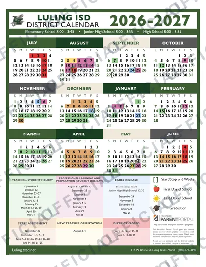 Luling ISD 2026-27 calendar