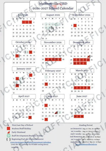 Madisonville CISD 2026-27 calendar