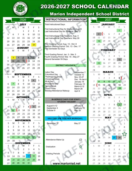 Marion ISD 2026-27 calendar
