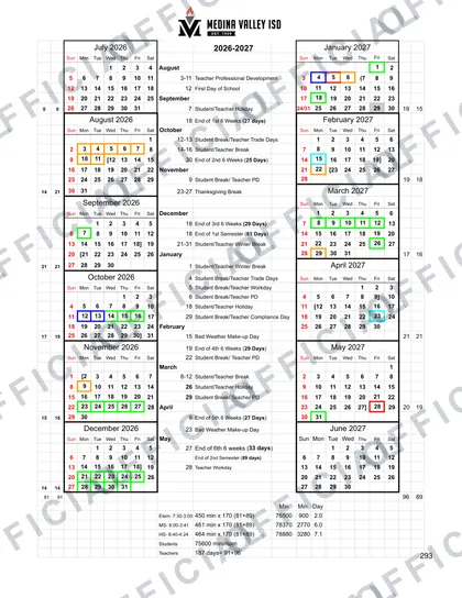 Medina Valley ISD 2026-27 calendar