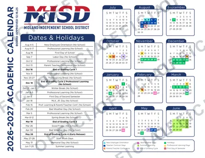 Midland ISD 2026-27 calendar